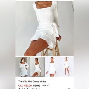 Polly Princess mini dress,sz 0,white,faux wrap skirt,ruffle,scoop,1 tiny flaw